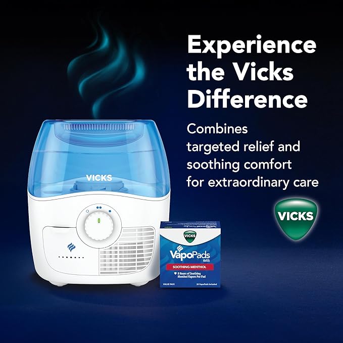 Vicks Filtered Cool Mist Humidifier, Medium Room, 1.1 Gallon Tank - Humidifier for Baby and Kids Rooms, Bedrooms and More, Works with Vicks VapoPads