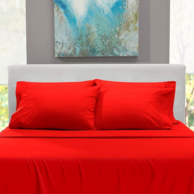 Hearth & Harbor Extra Deep Pocket Sheets - Fits Mattress 18-24 Inches Deep - Extra Deep Pocket Full Size Sets - 6 Piece Full Size - Full - Cherry Red