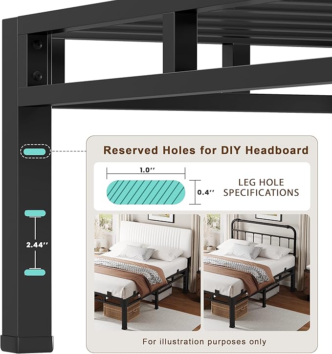 ROIL 20 Inch Full Size Bed Frame, Metal Bed Frame & Box Spring 2 in 1 Platform with Round Corner Legs, 4000LBS Double Layer Bed Frame with Headboard Holes Mattress Baffles, Noise-Free Easy Assembly