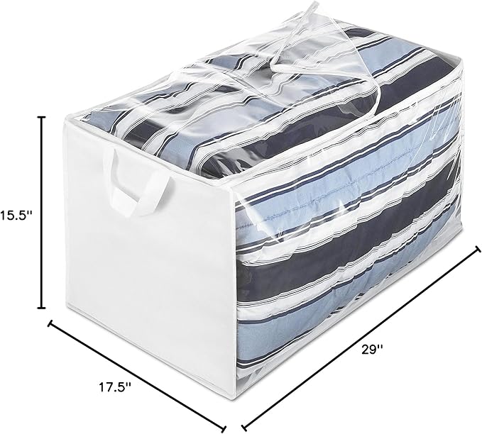 Whitmor Zippered Jumbo Storage Bag, 29"L x 17.5"W x 15.5"H, White / Clear