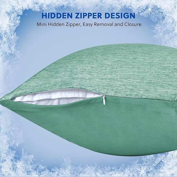HOMFINE Cooling Pillowcases Queen Size - Double Side Q-Max 0.439 Cooling Fiber for Pillow Protector, Breathable Cold Pillow Cover for Hot Sleeper Night Sweat, Hidden Zipper, 2 Pack (20"x30", Green)