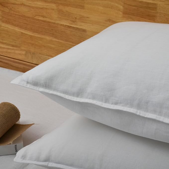 CHUFFED Linen Pillow Cases 2 Pack 100% Linen Pillowcases, Breathable and Cooling Washed King Pillow Shams with Zipper Closure, 20x36 Inches,White