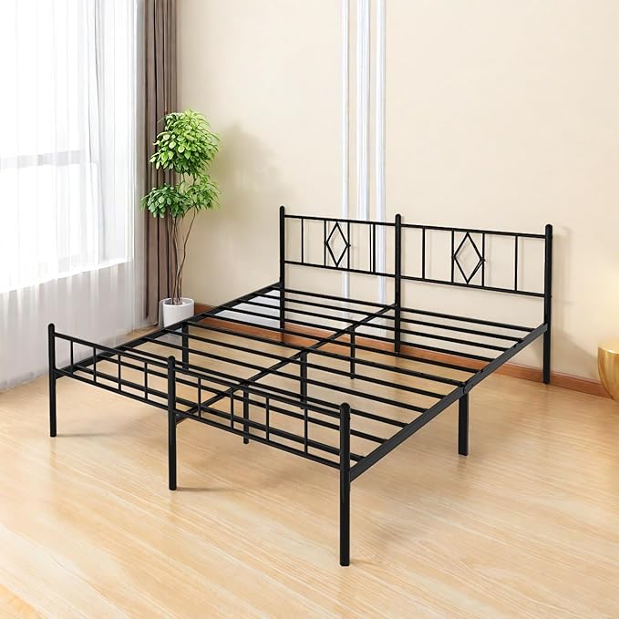 FONTOI King Size Bed Frame, 14 Inch Metal Platform Bed with Iron-Art Headboard & Footboard, Max 3500lbs Metal Slat Support, Bed Frame with No Box Spring Needed, Under Bed Storage, Black