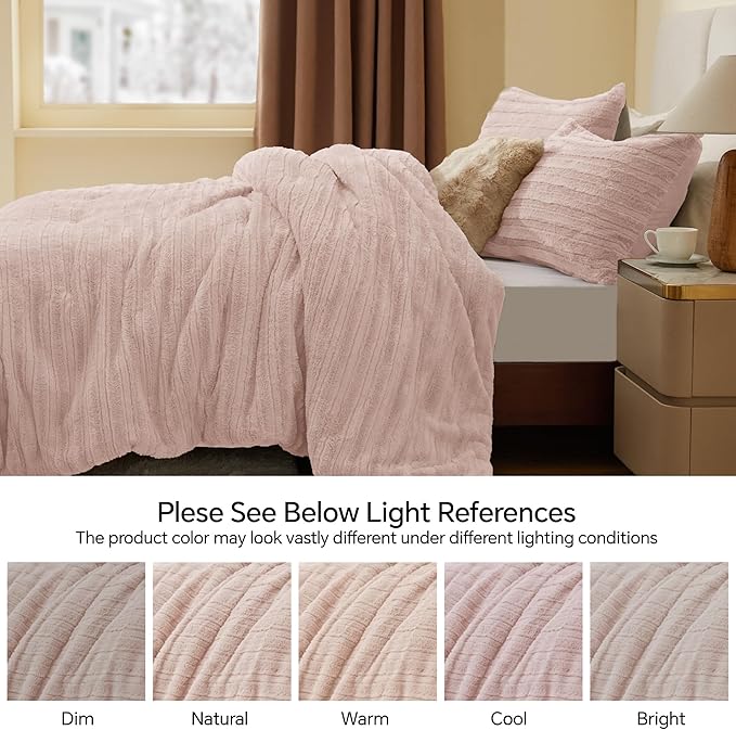 BEDELITE Fleece Twin Comforter Set -Super Soft & Warm Fluffy Pink Faux Fur Bedding, Luxury Fuzzy Heavy Bed Set for Winter with 1 Pillow case