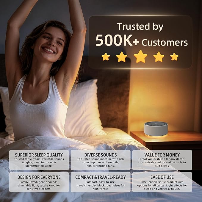 Kipcush White Noise Machine - Soft Non-Glare Nursery Lamp, 30 Soothing Sounds, 8 Color Lights, Max 8-Hour Timer for Baby & Adults (1 Grey, Standard)