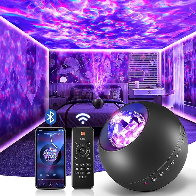 One Fire Galaxy Projector, Vibrant Galaxy Light Projector, White Noise & Bluetooth Room Lights for Bedroom,Remote Timer Kids Night Light,Cute Room Decor for Teen Girl Valentine's Day Gifts