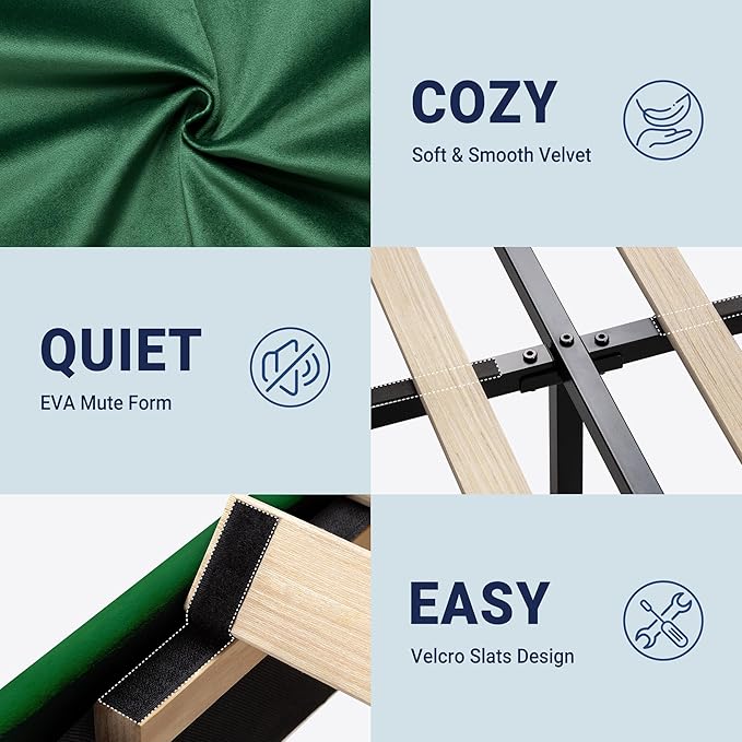Allewie King Size Platform Bed Frame with Adjustable Headboard, Plush Velvet Upholstered, Vertical Channel Tufted, Sturdy Wooden Slats, No Box Spring Needed, Easy Assembly, Green