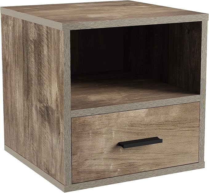 Lavish Home End Stackable Contemporary Minimalist Modular Cube Accent Table with Drawer for Bedroom, Living Room or Office (Gray),