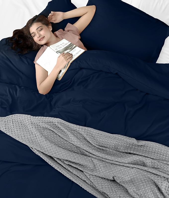Utopia Bedding Duvet Cover Twin Size - 2 Piece with Zipper Closure - 1 Comforter Cover 68X90 Inches & 1 Pillow Sham 20X26 Inches (Navy) Comforter Not Included