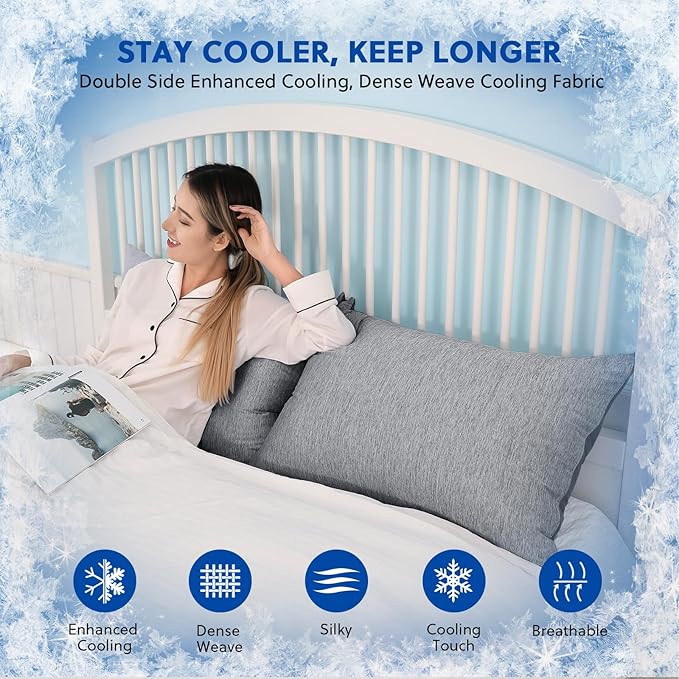 HOMFINE Cooling Pillowcase Body Size - Double Side Q-Max 0.439 Cooling Fiber for Pillow Protector, Long Cold Pillow Cover for Hot Sleeper Night Sweat, Hidden Zipper, 1 Pack (20"x54", Black)