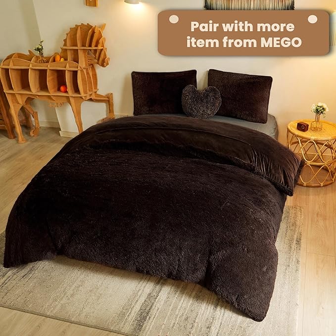 MEGO Shaggy Plush Body Pillow Cover, Faux Fur Fluffy Body Pillowcase, 20x54 Boho Fuzzy Full Body Pillow Case, Furry Long Big Throw Pillow Sham with Zipper for Home Bedding Couch Living Room Brown