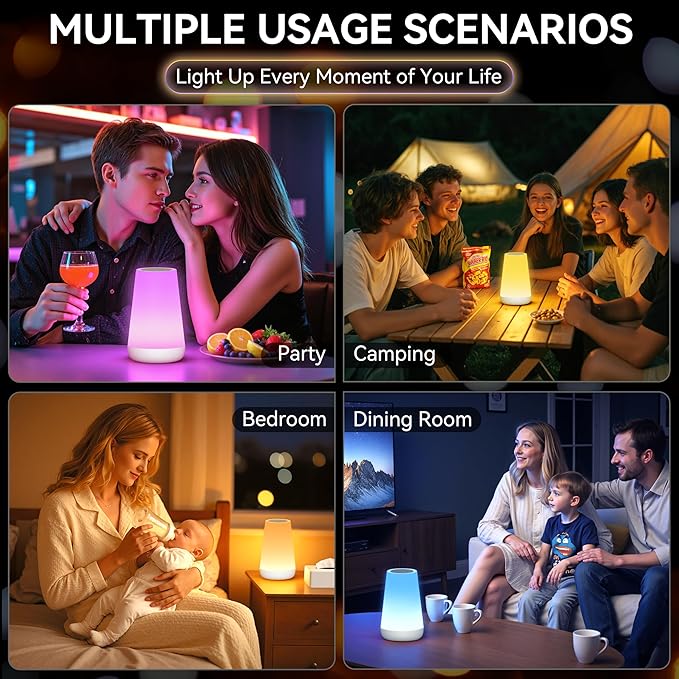 Auxmir Rechargeable LED Night Light, Touch & Remote Control Bedside Lamp with 13 Colors, 5 Brightness Levels, Portable Table Lamp for Kids Baby Nursery, Bedroom, Bathroom, Camping, White
