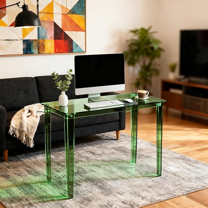 Acrylic Desk, Clear Modern Writing Table for Home Office (Green, Nomal)