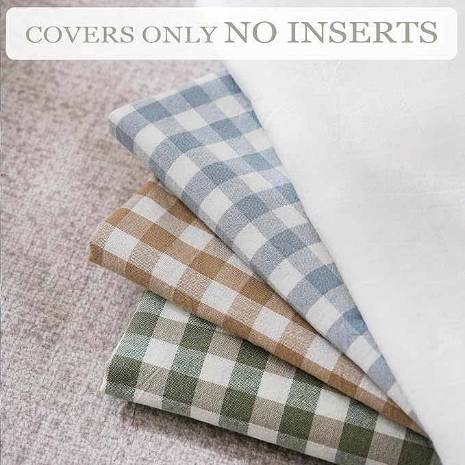 2 Pack Sage Green White Plaid Ruffle Euro Shams Pillow Covers 26x26 inches, 100% Cotton Gingham Checkered Farmhouse Pillowcases for Bed/Sofa (26x26 inches, Sage Green/White Plaid)