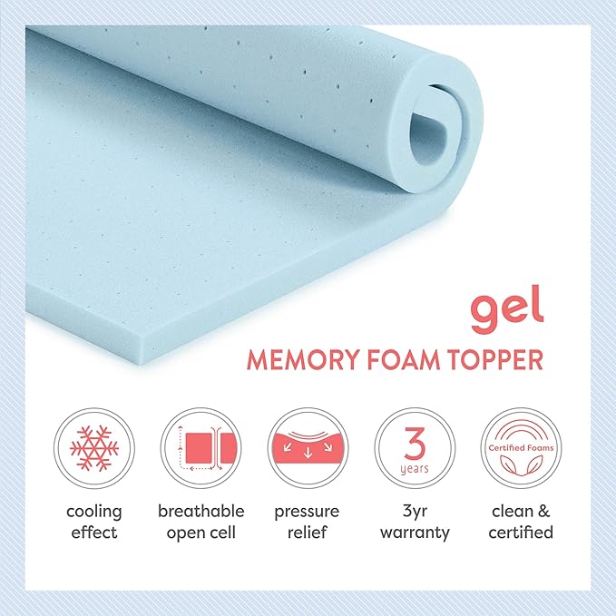 Best Price Mattress 3 Inch Ventilated Memory Foam Mattress Topper, Cooling Gel Infusion, CertiPUR-US Certified, Dorm Essentials, Twin