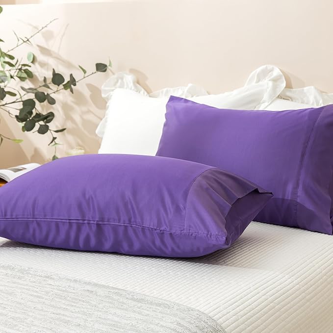TELUS Pillow Cases Standard Size 2 Pack, Bamboo Rayon Pillowcase with Envelope Closure, Cooling Breathable Pillow Cover for Hot Sleeper & Night Sweats, 20x26 inch, Dark Purple