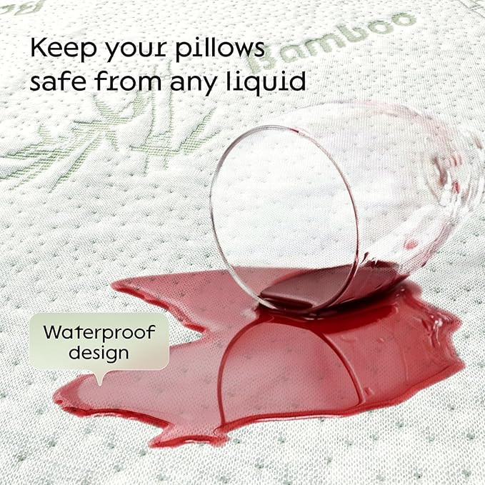 100% Waterproof Pillow Protectors Queen 20x30 Pair Zippered Pillow Case, Pillow Cover, Guaranteed Noiseless Pad, Ultra Plush Absorbent (Viscose Made from Bamboo), Green 2 Pack