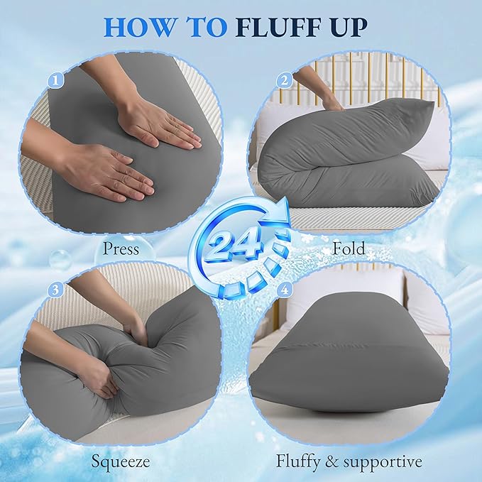 ELNIDO QUEEN Cooling Body Pillow Insert with Cover – Breathable Long Body Pillow for Side Sleepers, Soft Support Bed Pillow for Adults, 20x54 Inches Grey