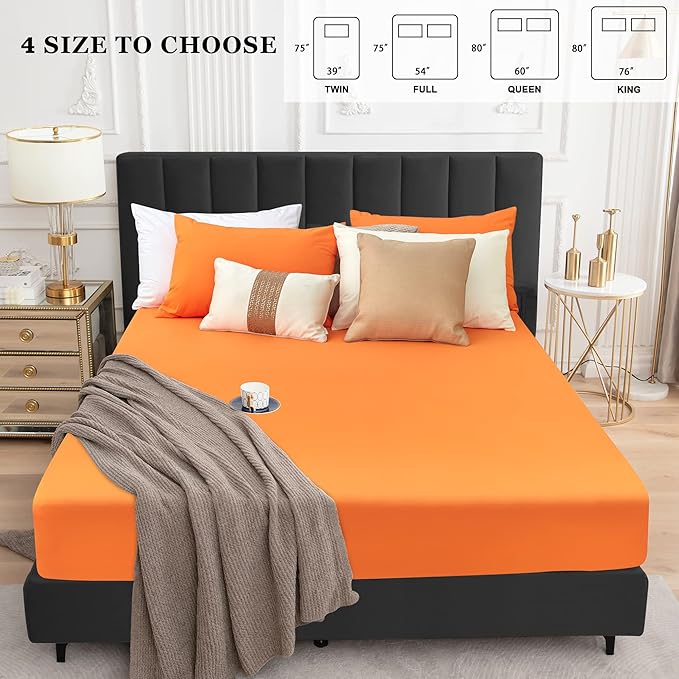 Sufdari Cal King Mattress Protector,Waterproof Mattress Protector,Fitted Sheet Style Mattress Cover with 18" Deep Pocket,Washable and Comfortable-Orange,California King