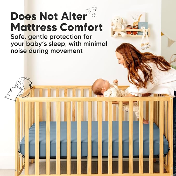 2-Pack Waterproof Crib Mattress Protector Cover Fitted - Quiet Baby Crib Mattress Pad Sheets, 52" x 28" Soft Quilted Cotton Baby Sheet, Machine Washable, Easy Fit, Durable (Lagoon/Quin)