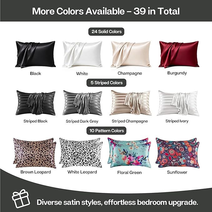 MR&HM Satin Pillowcase for Hair and Skin, Silk Satin Pillowcase 2 Pack, King Size Pillow Cases Set of 2, Silky Pillow Cover with Envelope Closure (20x40, Dark Grey)