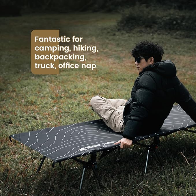 ONETIGRIS SUPRANUBIS Camping Cot, Height Adjustable with Cot Leg Extenders, Strong Support 330lbs, Lightweight Comfortable Folding Bed for Camping, Hiking, Travel, Truck, Beach, Office Nap