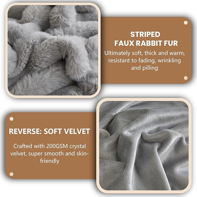 MEGO Fluffy Faux Rabbit Fur Body Pillow Cover, Cozy Plush Fuzzy Wide Striped 20x54 Body Pillowcase with Zipper, Home Decorative Shaggy Furry Ribbed Bedroom Long Pillow Cover Bed Couch Sofa, Light Grey