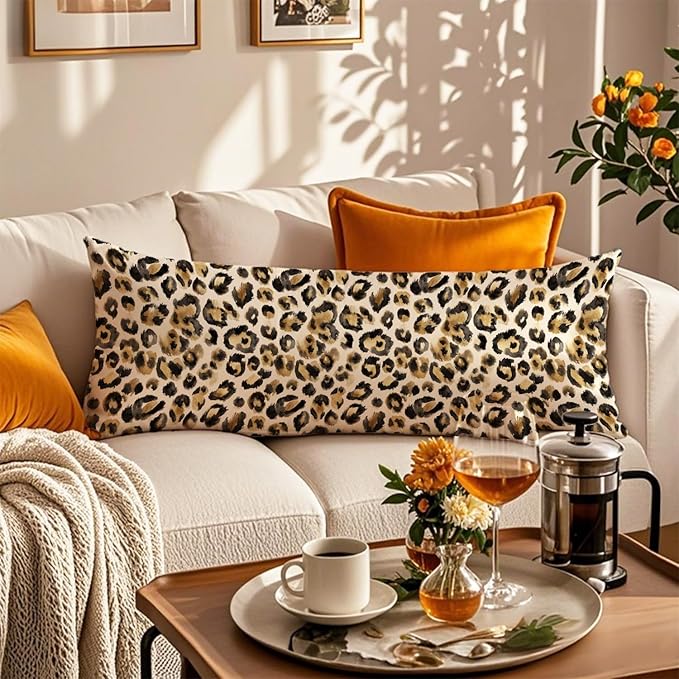 Black and Gold Leopard Print 20x54 Body Pillow Cover, Cheetah Print Room Decor, Funky Y2k Cheetah Print Decorative Long Body Pillow Cases for Girls Bedroom Dorm Apartment Bed Couch