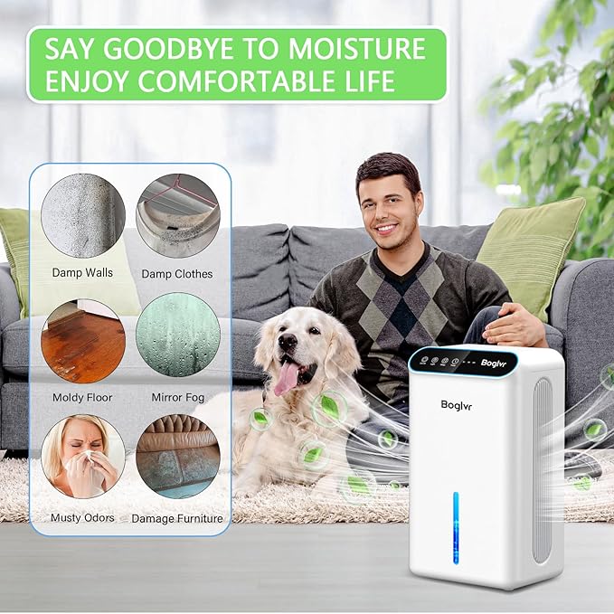 Dehumidifier for Home up to 1000 sq.ft, 98oz Small Quiet Dehumidifier with Drain Hose, 3 Timer Modes, Auto Shut Off, Aromatherapy & 7 Color Light for Bedroom, Bathroom, Basement (Sliver White)