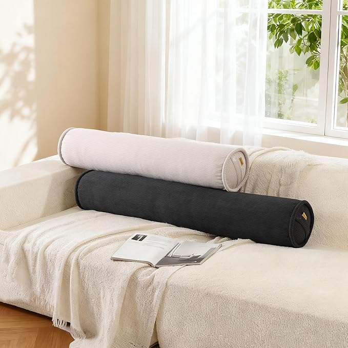 Cuddle Pillow – Corduroy Long Body Pillow for Adults, Cozy Bolster Pillow for Bed, Soft & Supportive for Relaxing Sleep,59 x 7.87 Inches,Lamp Black