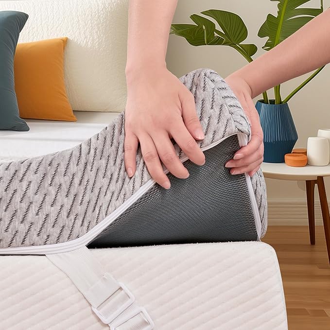 Subrtex Cover for Mattress Topper King Size 3 Inch (Only Cover) Mattress Topper Protector Bedding Removable Encasement with Zipper Closure