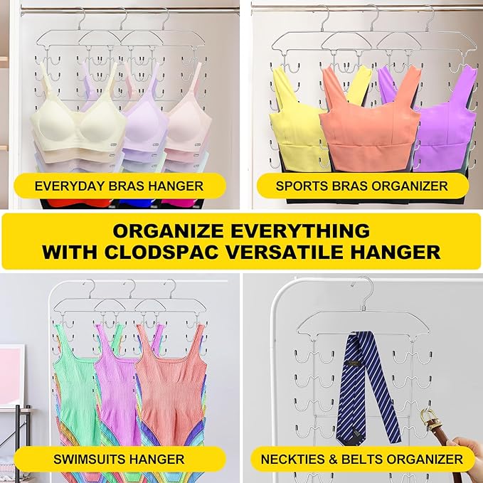 3 Pack Tank Top Hangers Space Saving, Dorm Room Essentials, Metal 360° Swivel Closet Organizers and Storage with 72 Hooks for RV Apartment Small Space Solutions, Non-Slip Foldable Sport Bra Holder
