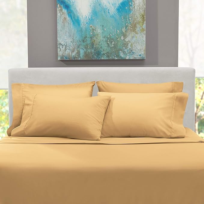 Hearth & Harbor Extra Deep Pocket King Size Sets - Fits Mattress 18-24 Inches Deep - Extra Deep Pocket Sheets - 6 Piece King Size - Camel