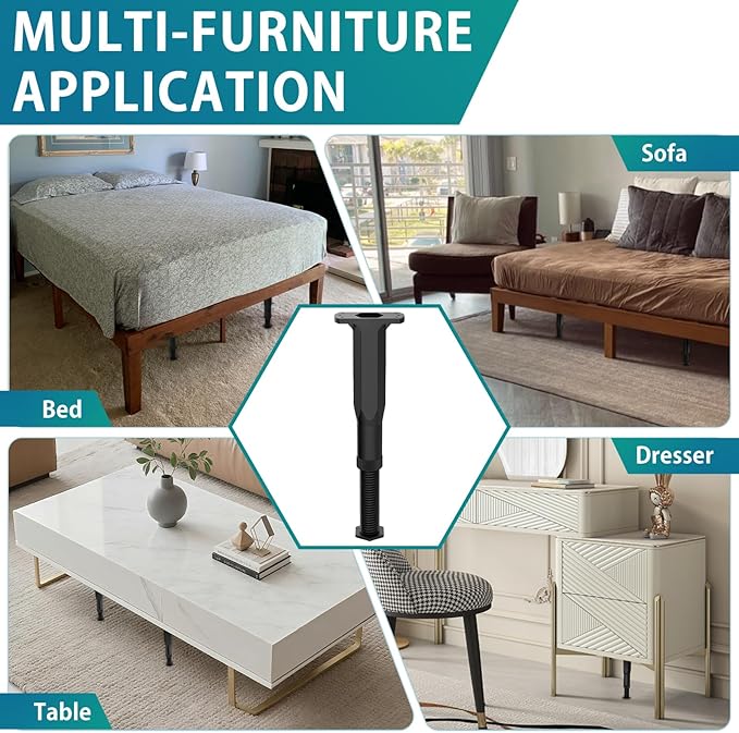 Replacement Bed Slats Support Legs, Adjustable Height 8.3-14.5 Inch Bed Center Support Leg for Queen King Beds, Adjustable Sofa Furniture Legs, Heavy Duty Furniture Risers, 6 Pack