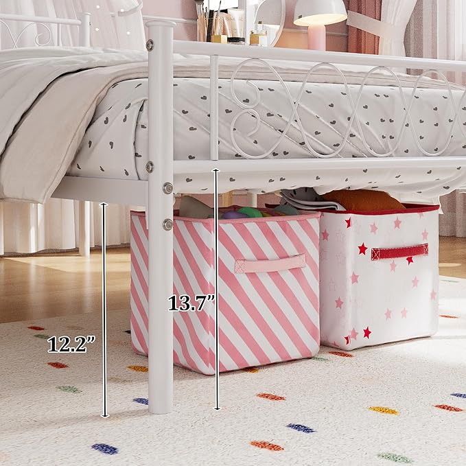 GarveeHome Twin Size Metal Bed Frame with Headboard & Footboard 13.7 Inch Metal Platform Mattress Foundation Support with Strong Metal Slats, Under Bed Storage, No Box Spring Needed