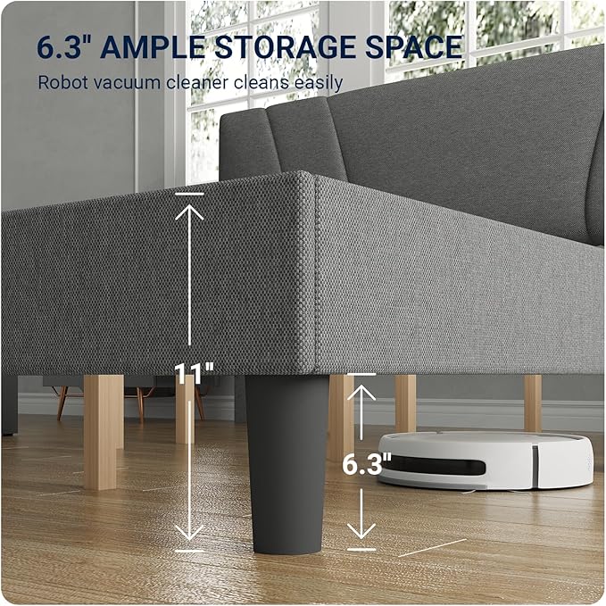 Avenco King Bed Frame, Upholstered Platform Bed Frame with Adjustable Headboard, Wood Slat Support, Easy Assembly, No Box Spring Needed, Light Grey