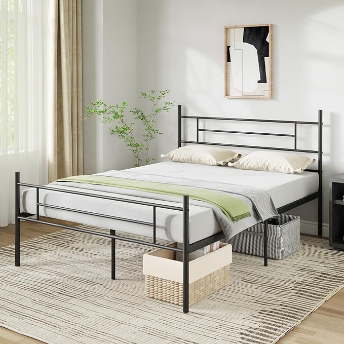 Novilla Metal Full Size Bed Frame with Headboard and Footboard, 14 Inch Platform Bed Frame with Storage No Box Spring Needed, Strong Metal Slats Support