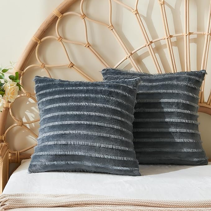 BEDELITE Velvet Pillow Covers 18x18 with Zipper, 2 Pack Super Soft Square Pillow Covers for Bedroom, Sofa, Luxury Cozy Fleece Pillowcases for All Seasons(18x18 Inches, Dark Gray-Boho)