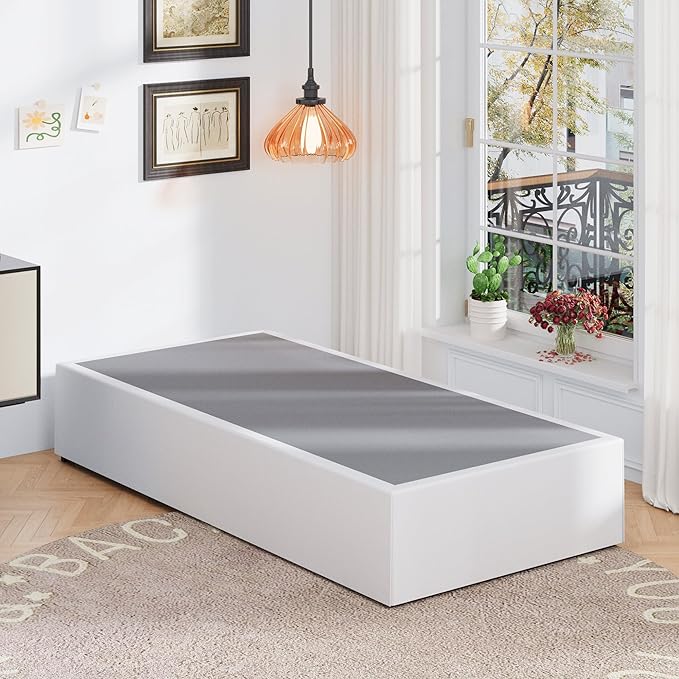 Upcanso 16 Inch Twin Bed Frames with White Skirt Cover, Metal Twin Size Bed Frame with Storage, Heavy Duty, No Box Spring Needed, Easy Assembly, Noise Free, Mattress Foundation