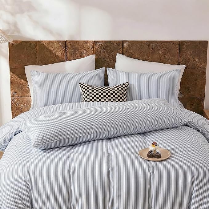 Merryword Blue Striped Pillowcases, 100% Cotton Pillow Cases, Standard Size Pillowcases, Soft Breathable Pinstripe Pillow Covers, Set of 2