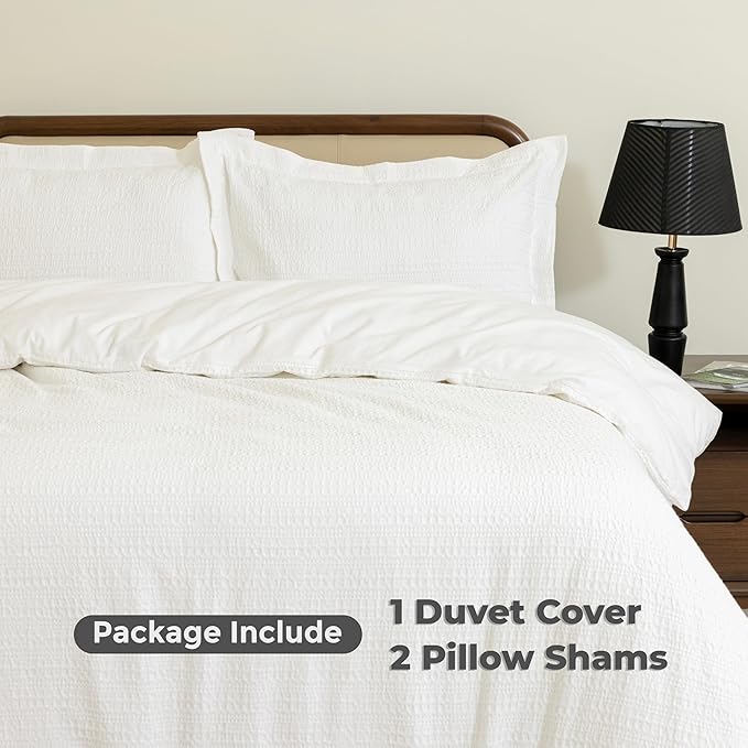 Dreamology Queen Duvet Cover, Waffle Weave Duvet Cover,100% Cotton Waffle Duvet Covers with Zipper Closure, Soft Textured & Breathable Duvet Cover Set,Bedding Duvets Covers 3 Pieces (Cloud White)