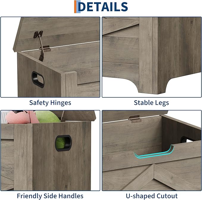 GarveeHome 23.6 in Storage Chest, Wooden Storage Bench with Safety Hinge, Easy Assembly, Large Shoe Bench for Entryway, Living Room, Bedroom