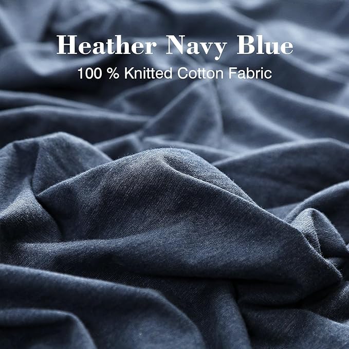 PURE ERA Jersey Knit Duvet Cover Set 100% T-Shirt Cotton Super Soft Comfy 3pc Bedding Set with Zipper Closure (Heather Navy Blue, King)