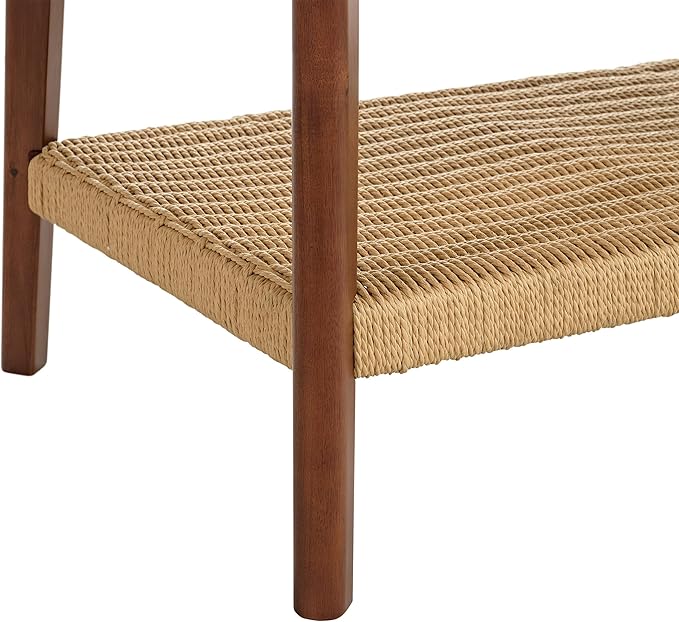 Alaterre Furniture Calais 48 Inch Rectangular Solid Wood Coffee Table with Woven Storage Shelf – Mid Century Modern 2-Tier Living Room Table (Chestnut)