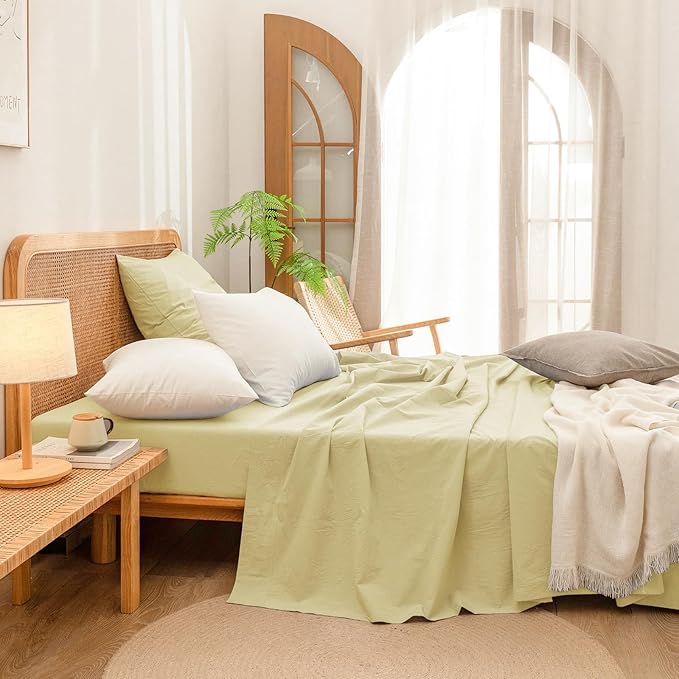 BESTOUCH 100% Washed Cotton Pillowcase for Hair and Skin Linen Feel Soft Comfortable Breathable 2 Set Pillow Case with Envelope Closure Solid Light Yellow Euro 26x26 Inches