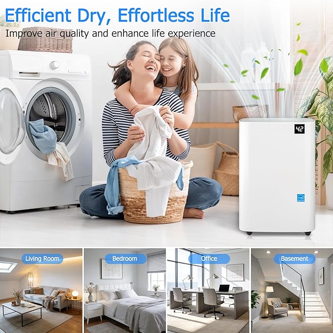 Ludatido 2026 Energy Star 4500 Sq.Ft 75 Pint Dehumidifier for Basements with Large 1.32 Gal Tank,Portable Smart Compressor Dehumidifier for Home