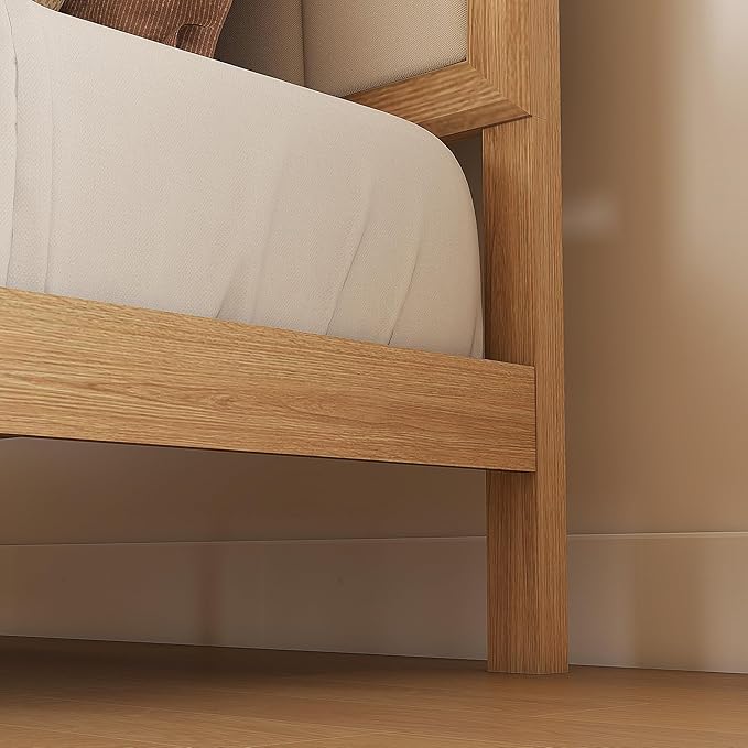 HOMCOM Full Size Bed Frame with Upholstered Headboard, Platform Bed Frame with Wooden Slats, No Box Spring Needed, Easy Assembly, Natural