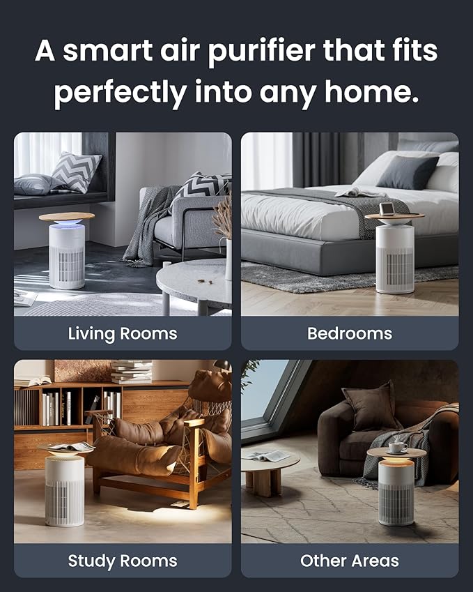 SwitchBot Air Purifier Table for Home up to 3620 ft², HEPA Air Purifier with Pet Mode, Washable Filter, Aromatherapy, Cleans Odor Pets Hair Dust, Work with Matter HomeKit Alexa, Table Model-White