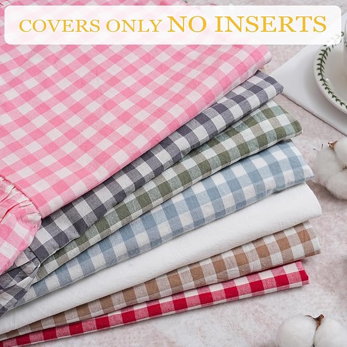 14x36 inches Sage Green Plaid Ruffle Lumbar Pillow Sham 1 Piece, Pure Cotton Gingham Decor Pillowcase French Country Vintage Cushion Cover for Bedding Couch