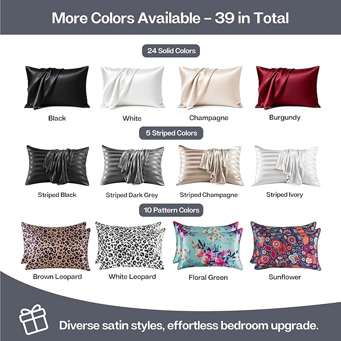 MR&HM Satin Pillowcase for Hair and Skin, Silk Satin Pillowcase 2 Pack, Queen Size Pillow Cases Set of 2, Silky Pillow Cover with Envelope Closure (20x30, Space Grey)